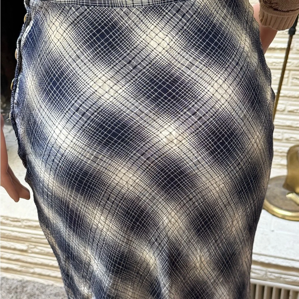Vintage 1990’s Bias Cut Navy & White Ankle Length Skirt w Side Buttons S / M - Picture 6 of 6